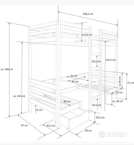 Letto soppalco legno - letto,